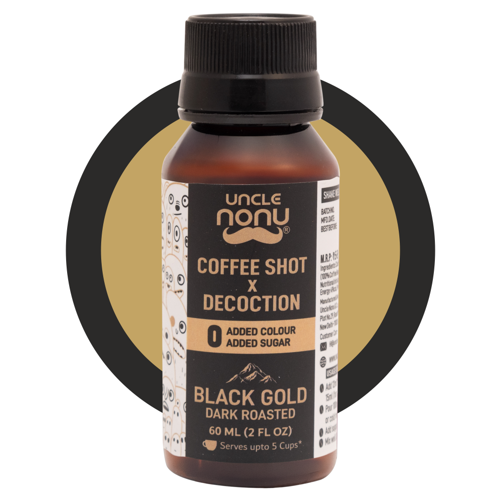Coffee Shots + Decoction| Liquid Coffee | Black Gold | 100% Coffee | Pack of 6 Shots (60mlx6)