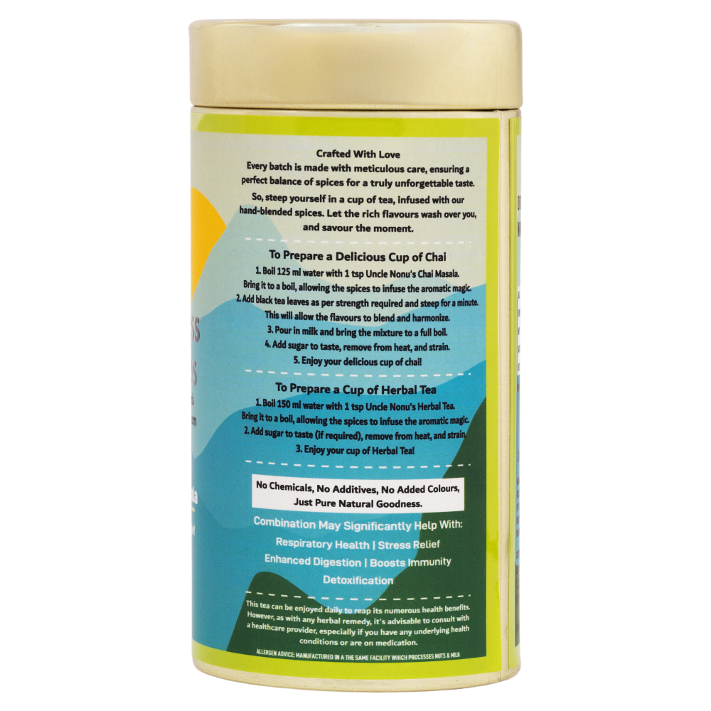 Uncle Nonu Lemon Grass-Mint Leaves Herbal Tea x Chai Masala | 100 Grams | 100% Natural Ingredients