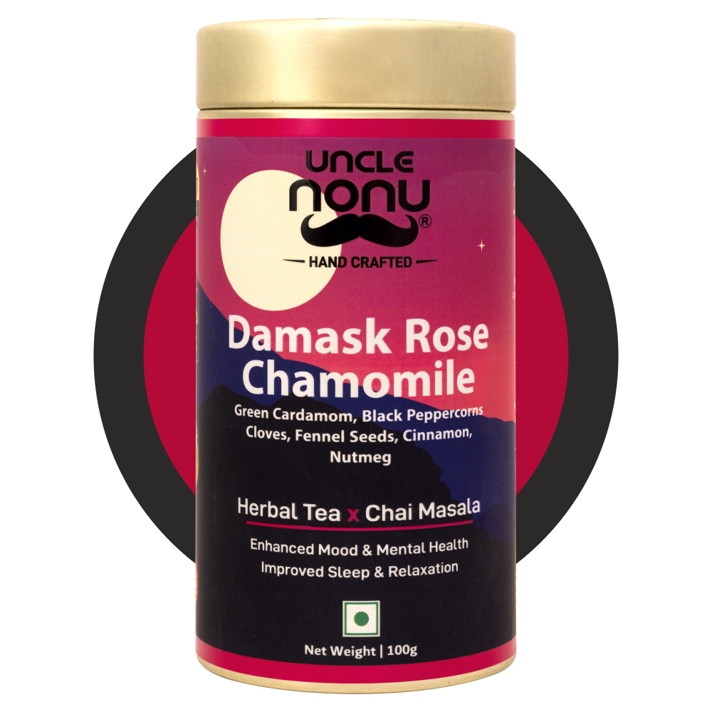 Uncle Nonu Damask Rose-Chamomile Herbal Tea X Chai Masala | 100 Grams | 100% Natural Ingredients