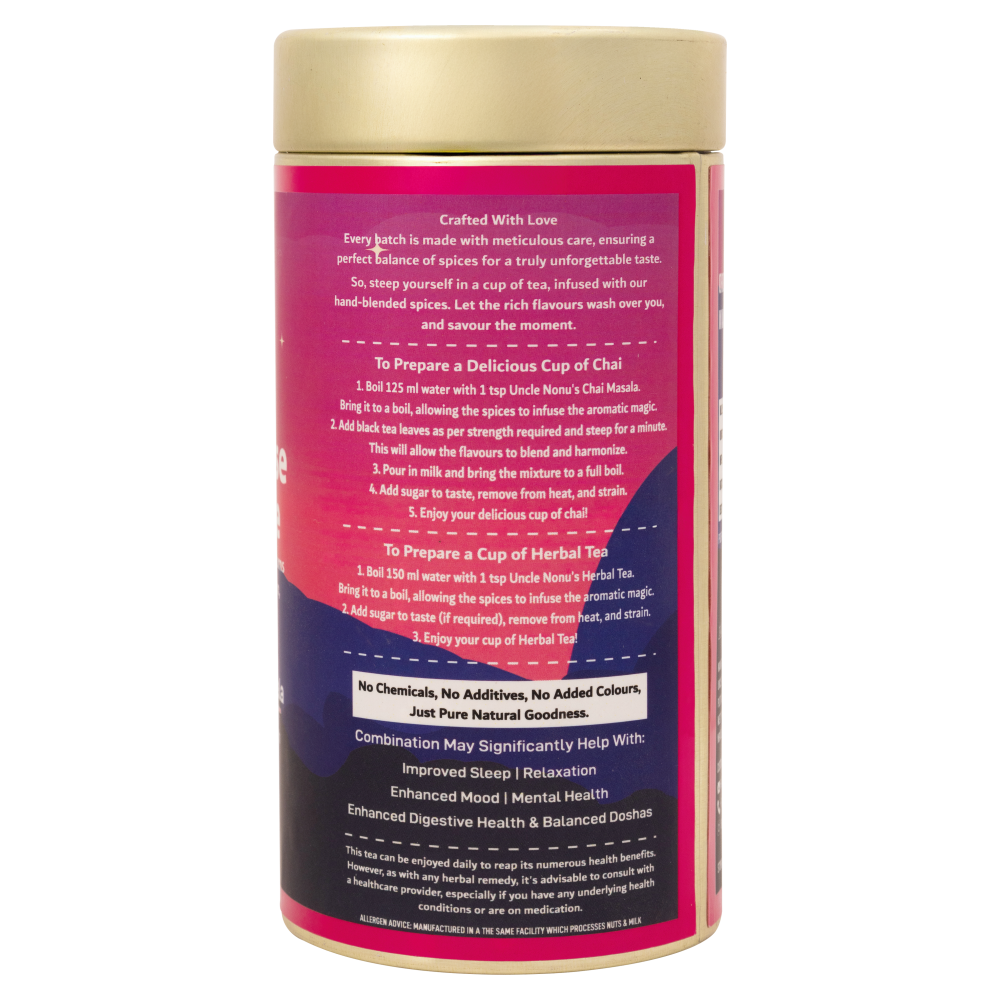 Uncle Nonu Damask Rose-Chamomile Herbal Tea X Chai Masala | 100 Grams | 100% Natural Ingredients
