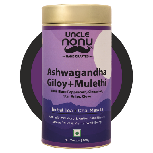 Uncle Nonu Ashwagandha+Giloy+Mulethi Herbal Tea X Chai Masala | 100 Grams | 100% Natural Ingredients