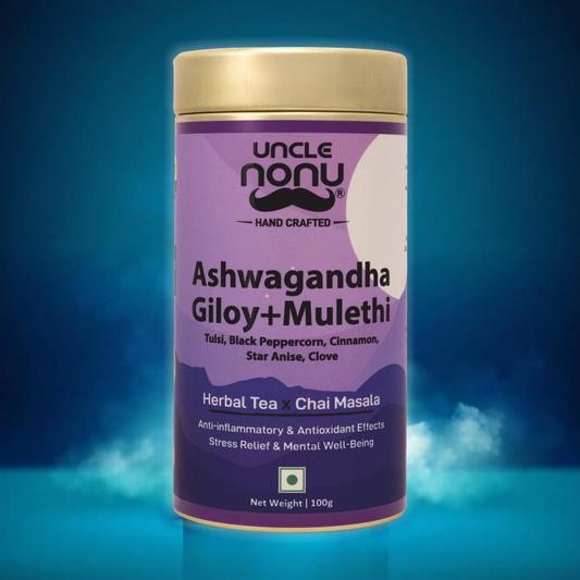 Uncle Nonu Ashwagandha+Giloy+Mulethi Herbal Tea X Chai Masala | 100 Grams | 100% Natural Ingredients