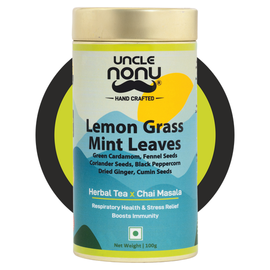 Uncle Nonu Lemon Grass-Mint Leaves Herbal Tea x Chai Masala | 100 Grams | 100% Natural Ingredients